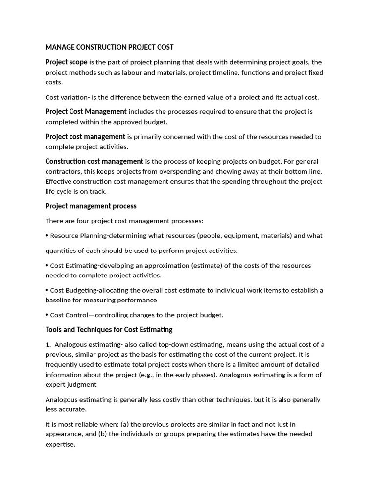 Manage Construction Project Cost | PDF | Cost Accounting | Project ...
