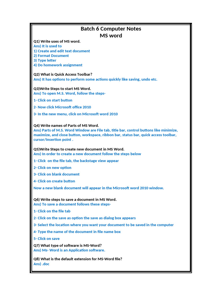 MS Word Question Answers Updated | PDF | Microsoft Word | System Software
