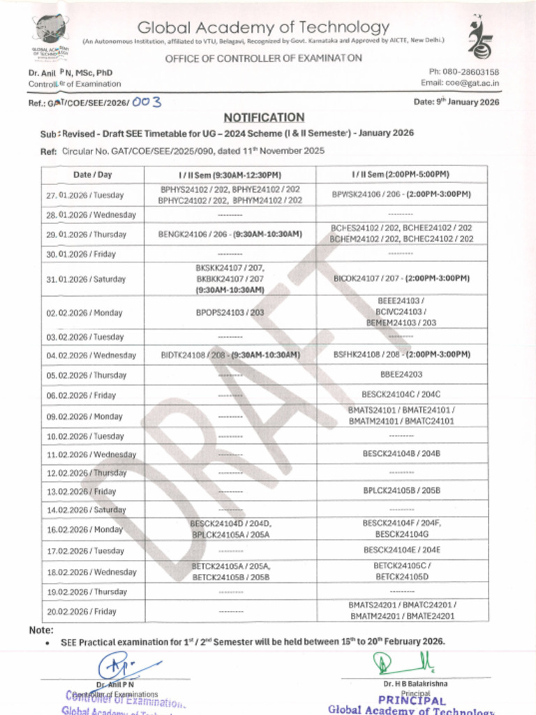 Revised Draft SEE Timetable 2024 Scheme | PDF