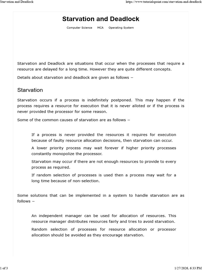 Starvation and Deadlock | PDF | Concurrency (Computer Science) | Computing