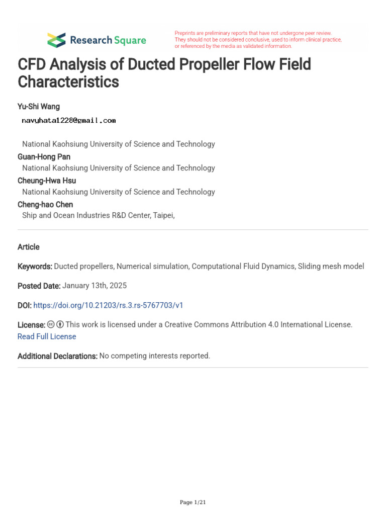 CFD Analysis of Ducted Propeller Flow Field Charac | PDF | Propeller ...