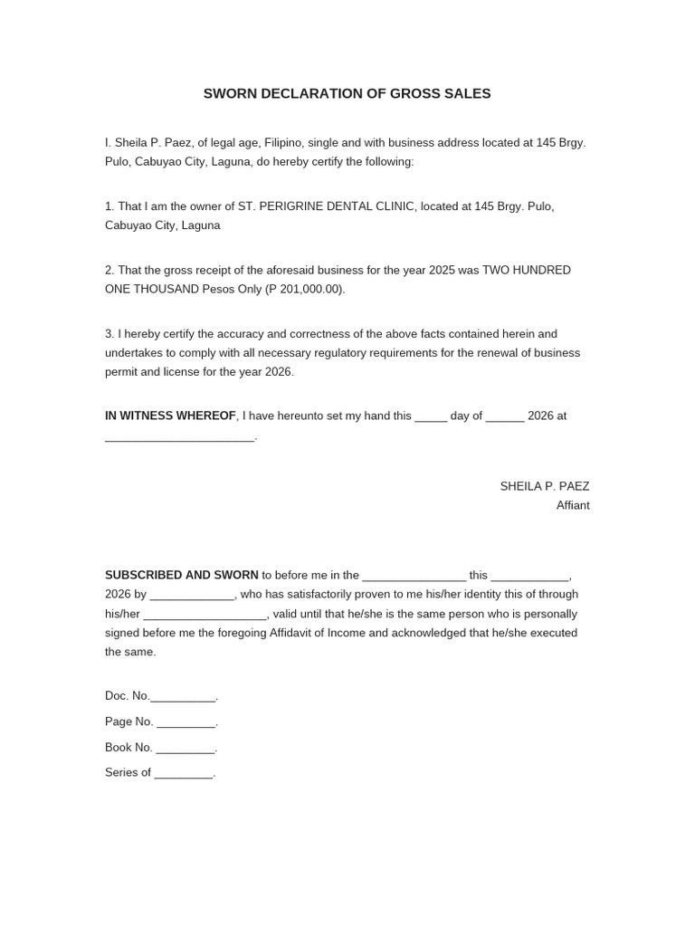 Sworn Declaration of Gross Sales | PDF