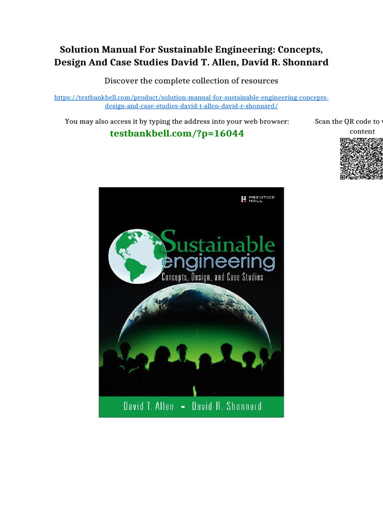 Solution Manual for Sustainable Engineering: Concepts, Design and Case ...