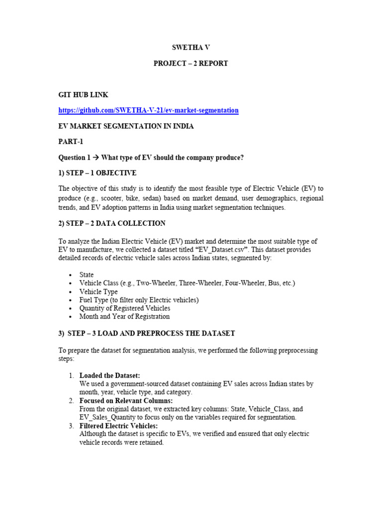 Swetha v Project 2 | PDF | Market Segmentation | Electric Vehicle
