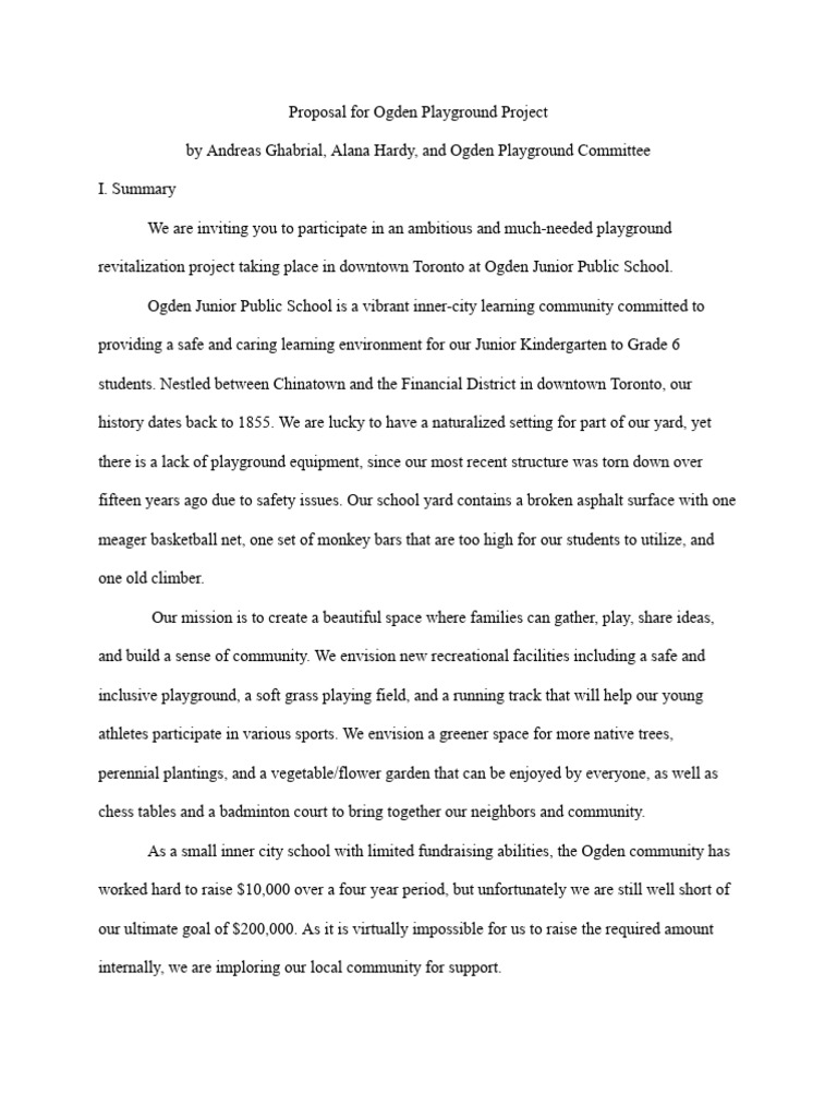 Proposal For Ogden Playground Project | PDF | Playground | Plants