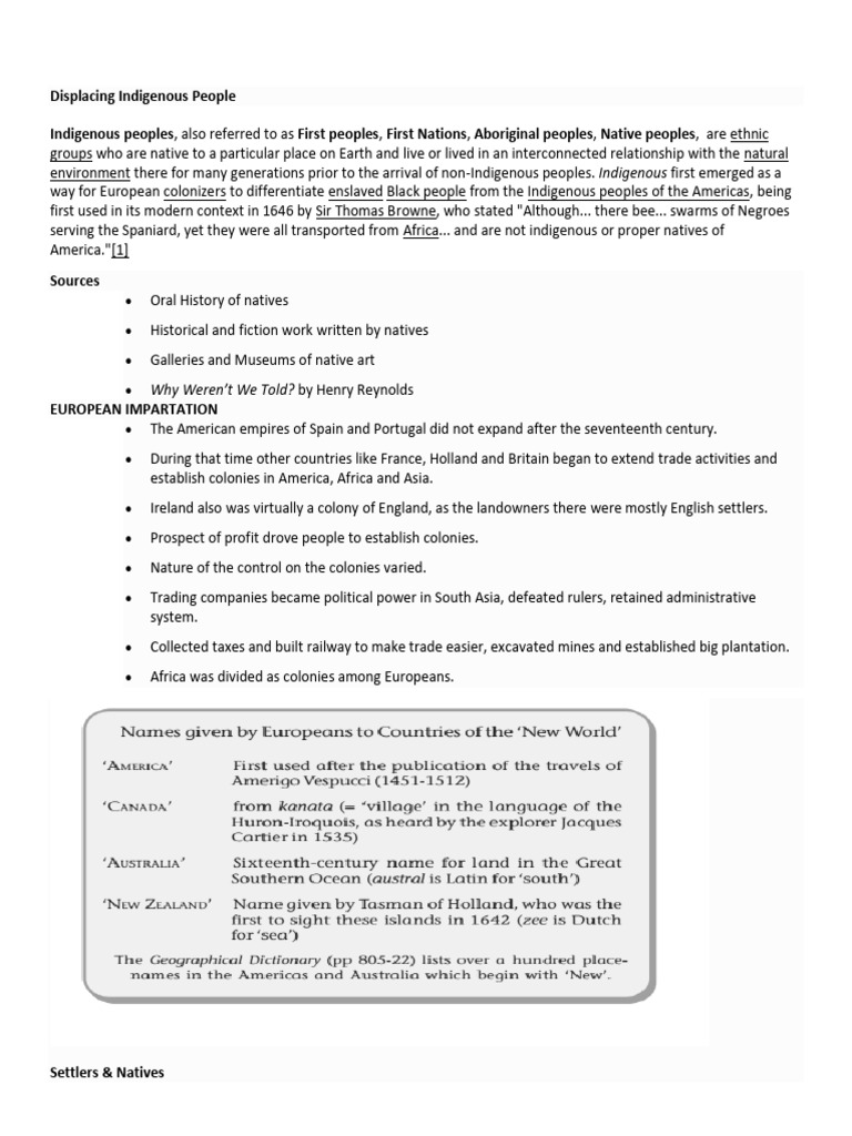 Displacing Indegenous People Notes | PDF | Indigenous Peoples ...