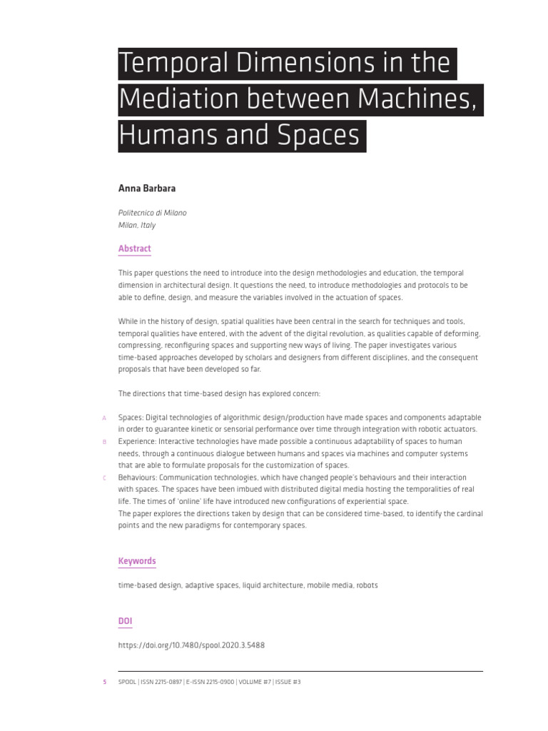 Temporal Dimensions in The Mediation Between Machines Human and Spaces ...