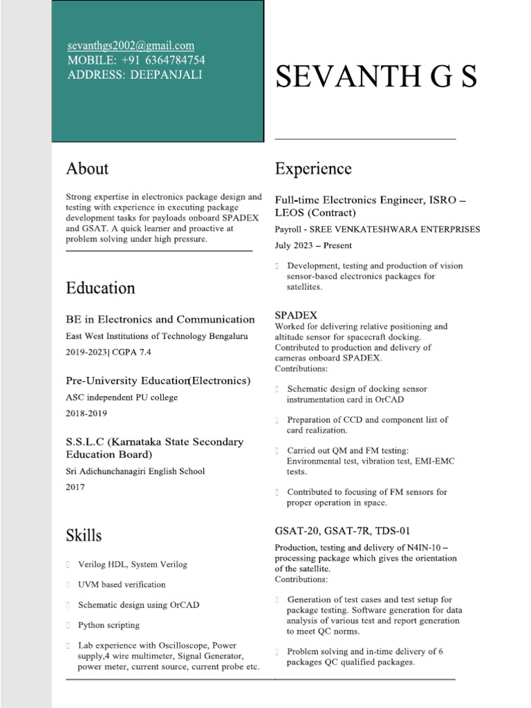 Sevanth CV 1 | PDF