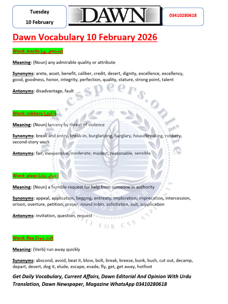 Feb 10 Dawn Vocabulary | PDF
