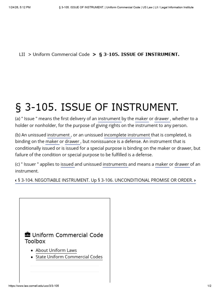 § 3-105. ISSUE of INSTRUMENT. _ Uniform Commercial Code _ US Law _ LII ...