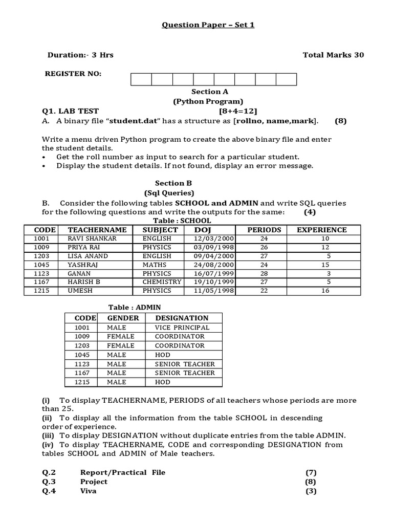 Practical Examination 2025-2026 QP Set | PDF | Sql | Computing