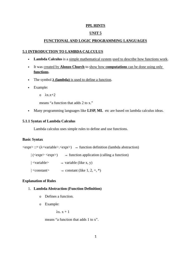 PPL Unit 5 Completed | PDF | Object Oriented Programming | Functional ...