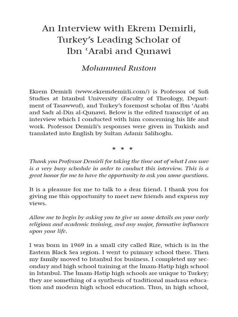 Mohammed Rustom - An Interview With Ekrem Demirli, Turkey's Leading ...