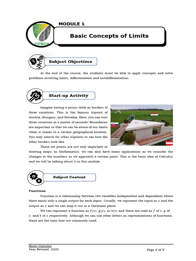 Week 1 Basic Concepts of Limits | PDF | Limit (Mathematics) | Function ...