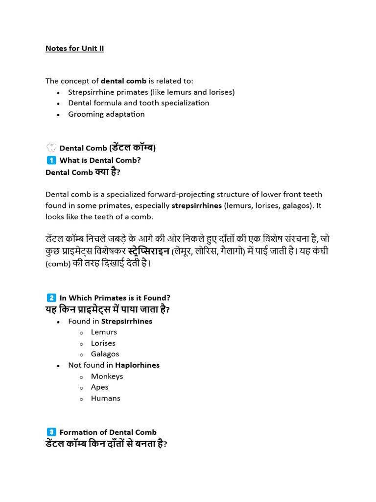 Notes for Unit II Anthropology | PDF | Primate Taxonomy | Mouth