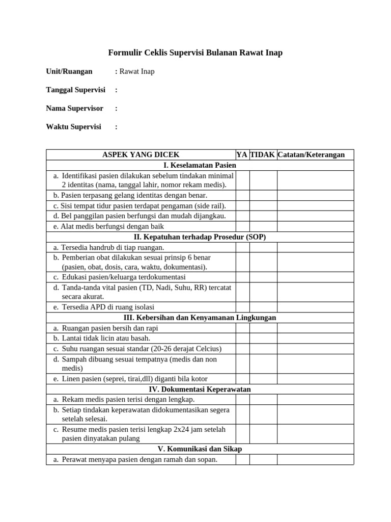Form Supervisi Rawat Inap | PDF