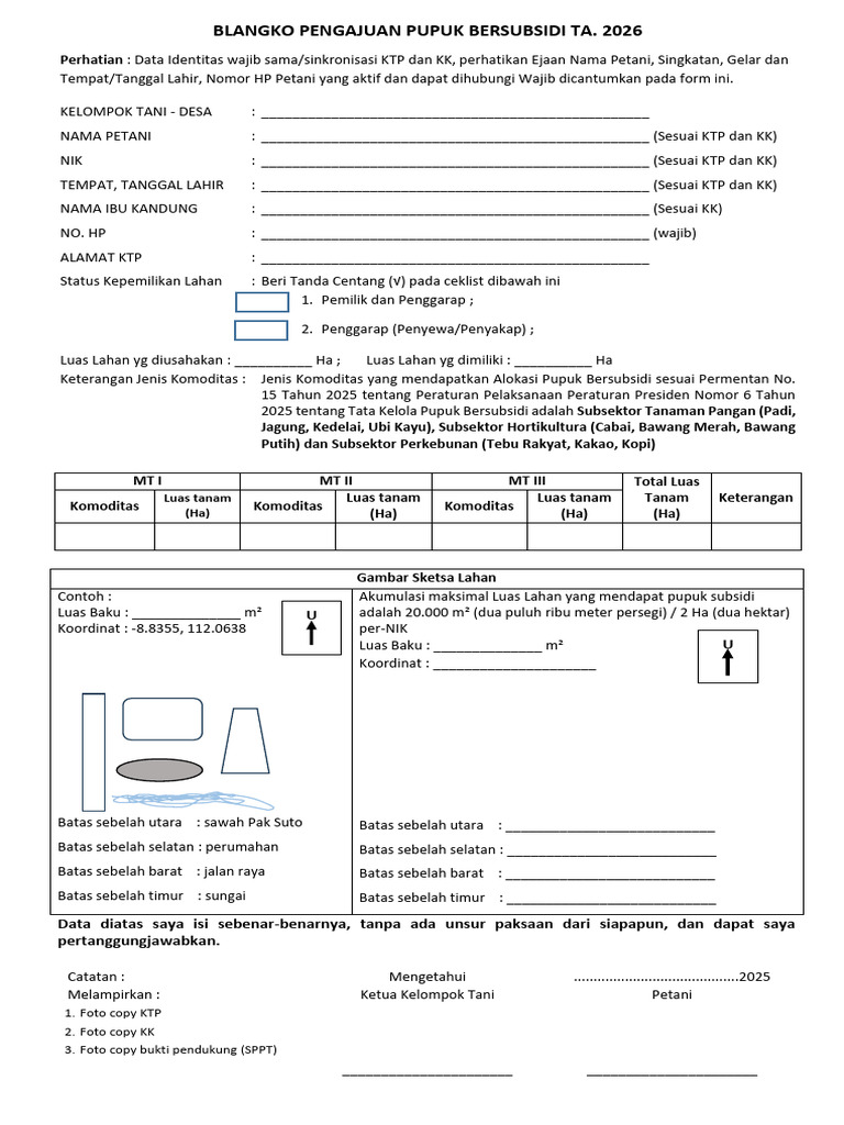Blanko Pendataan RDKK 2026 f4 | PDF