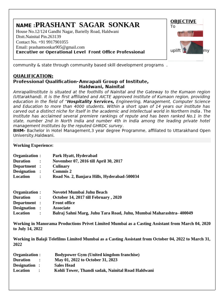Prashant Sagar Sonkar Resume New.2[1] | PDF