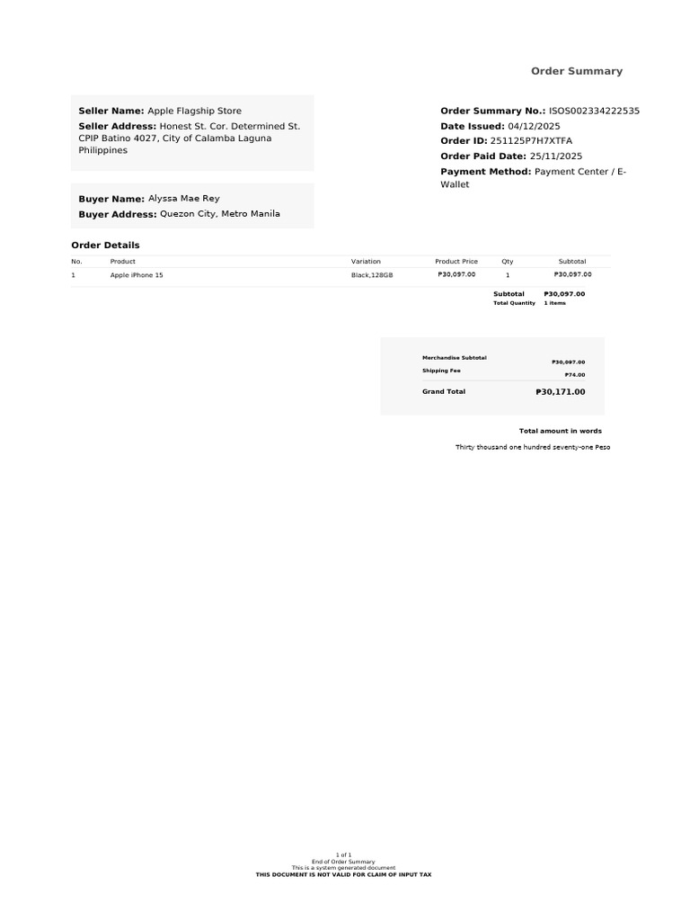 Iphone15 e Invoice | PDF | Invoice | Apple Inc.