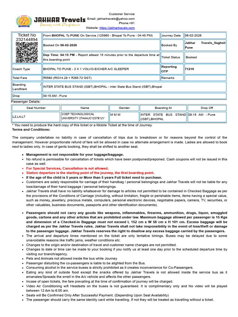 Bus Bill 4 Bhopal To Pune | PDF | Baggage