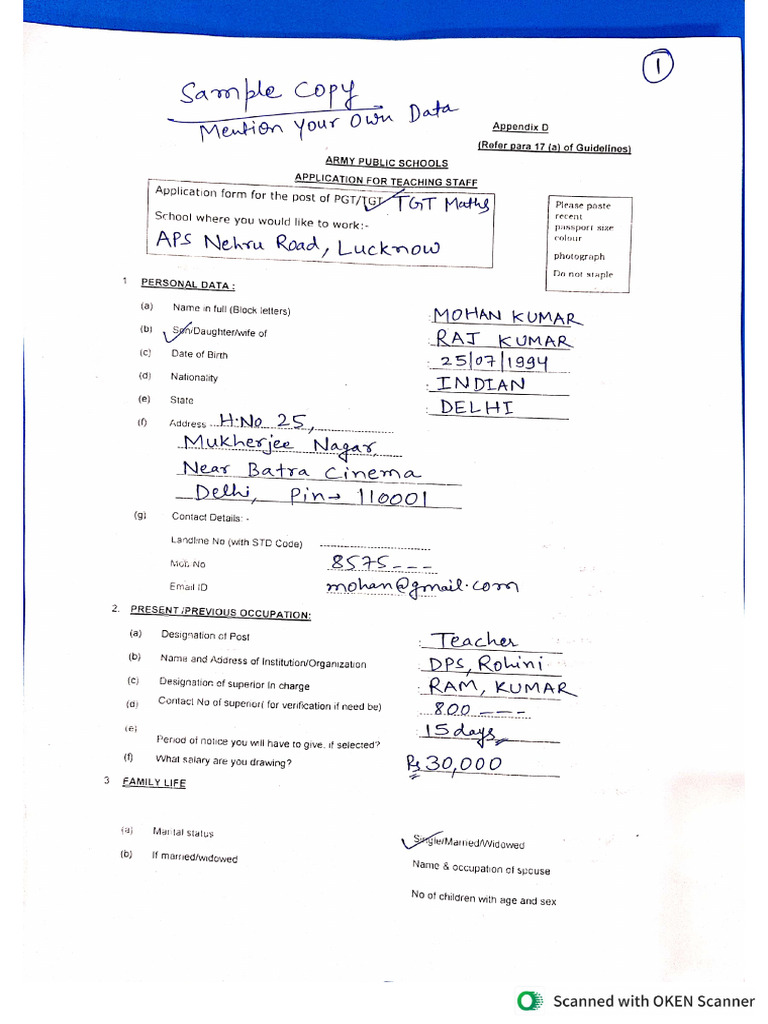 Aps Sample Application Form | PDF