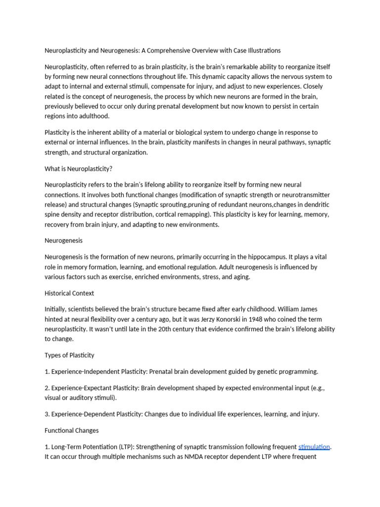 Neuroplasticity and Neurogenesis | PDF | Neuroplasticity | Synaptic ...
