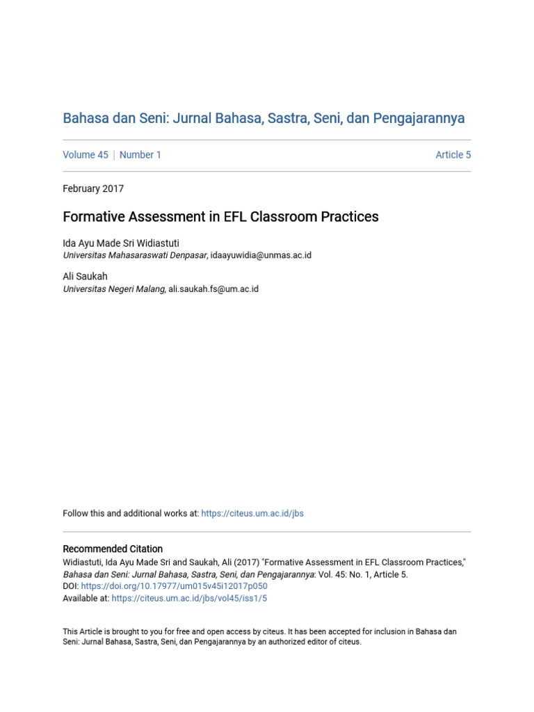 Formative Assessment in EFL Classroom Practices-2 | PDF | Educational ...