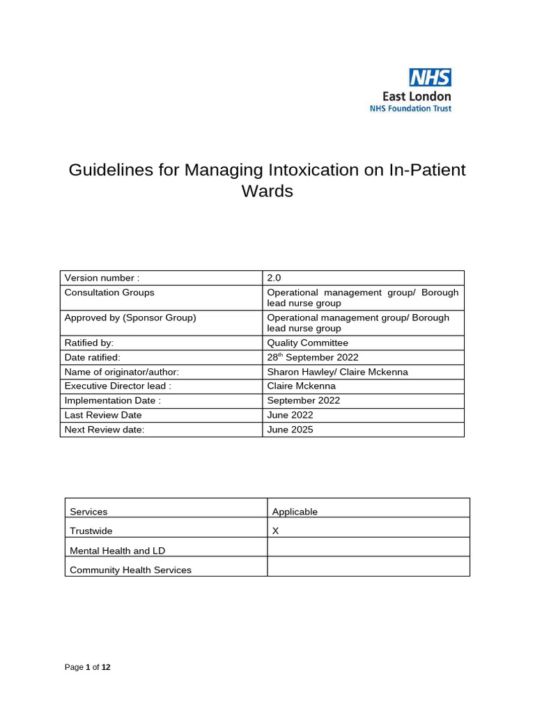 Guideline For Managing Intoxication - Inpt Ward 2.0 | PDF | Naloxone ...