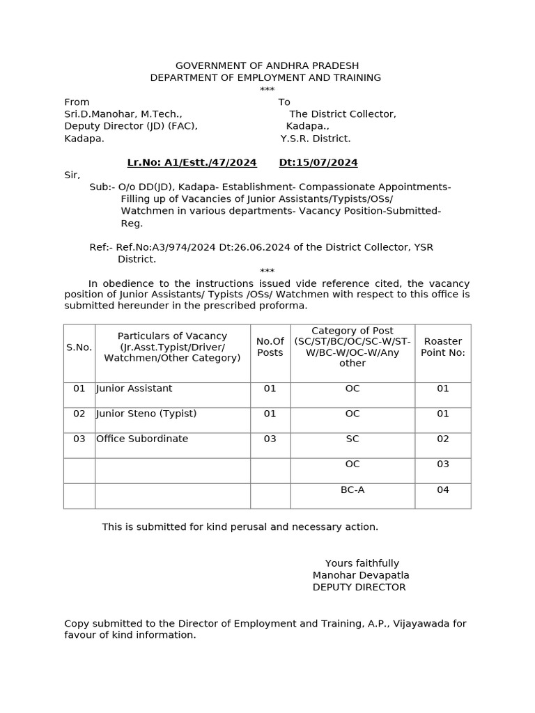 Compassionate Appointment Letter | PDF