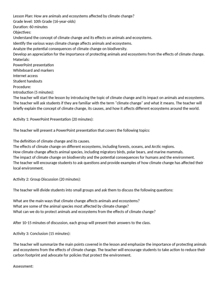 Climate Change Lesson Plan For April | PDF | Climate Change | Climate