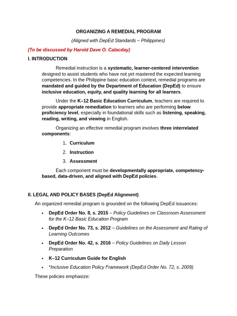Remedial Instruction | PDF | Educational Assessment | Differentiated ...