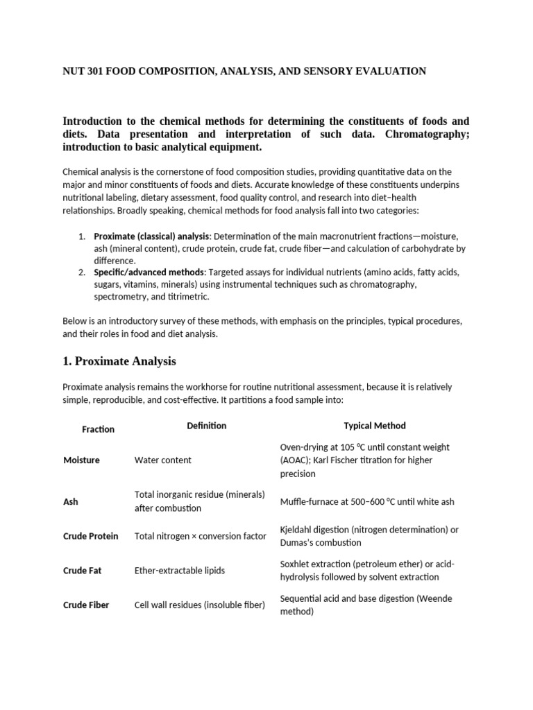 Nut 301 Food Composition, Analysis, and Sensory Evaluation | PDF | High ...