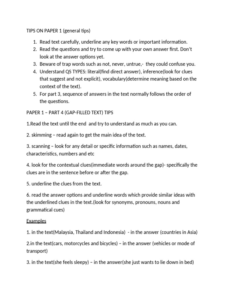 English SPM Paper 1 Part 4 Tips | PDF