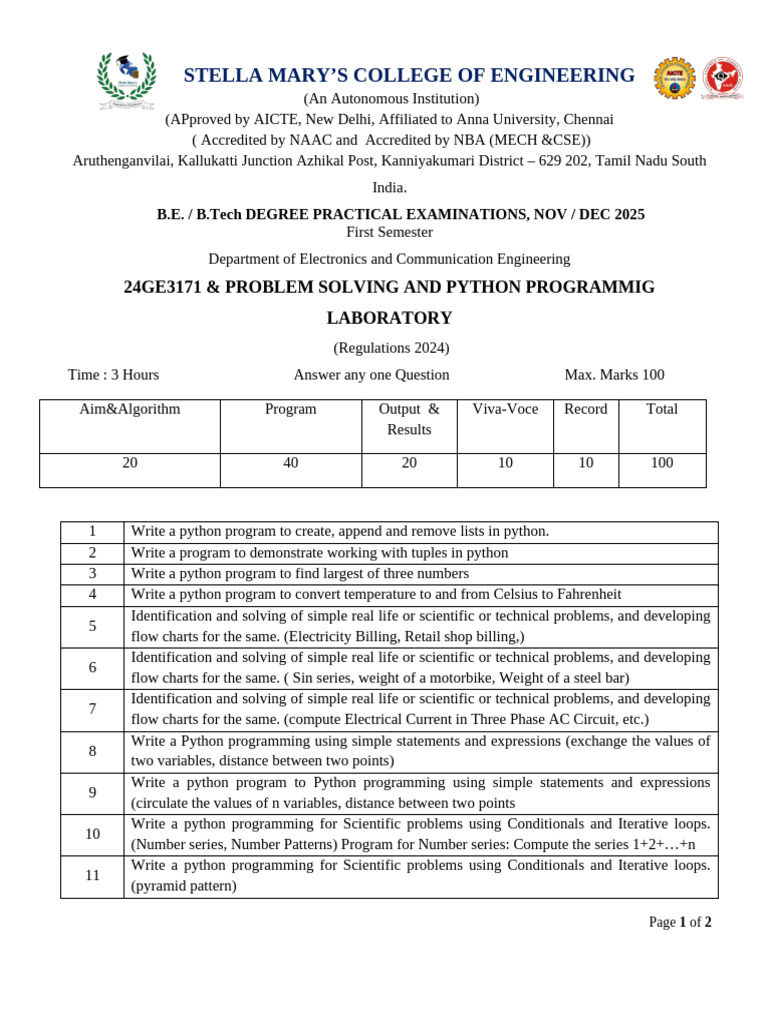 Ge3171 Lab Qp | PDF | Control Flow | Python (Programming Language)