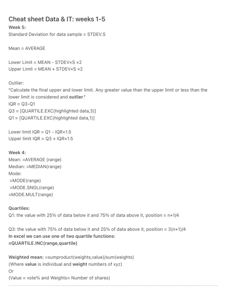 Cheat Sheet Data & IT - Weeks 1-5 | PDF