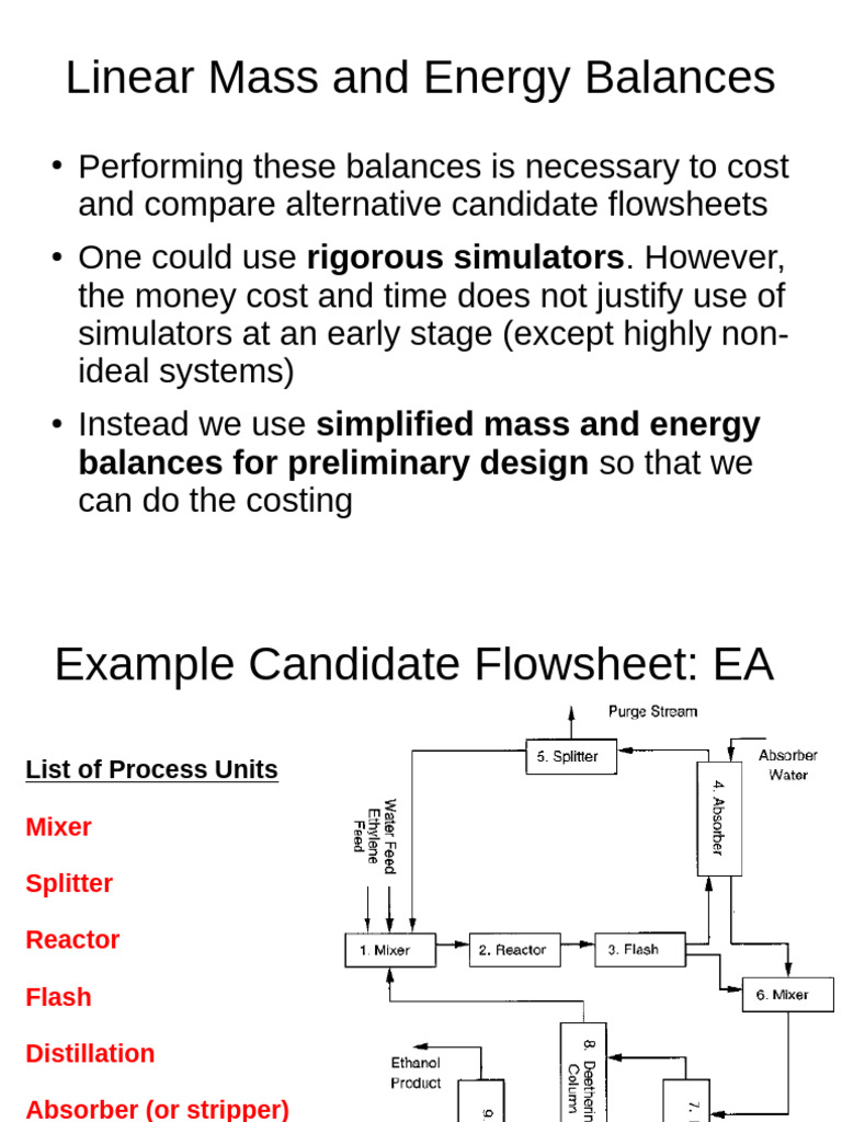 Linear Mass Energy Balance | PDF | Distillation | Thermodynamics