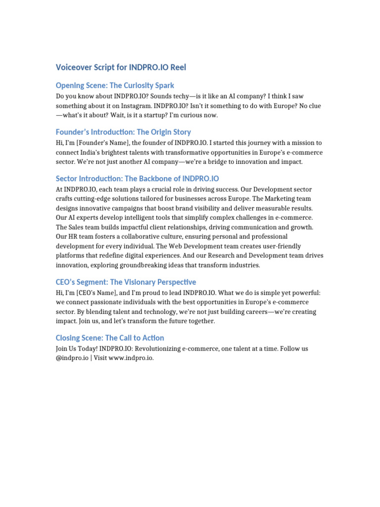 INDPRO IO Revised Voiceover Script | PDF