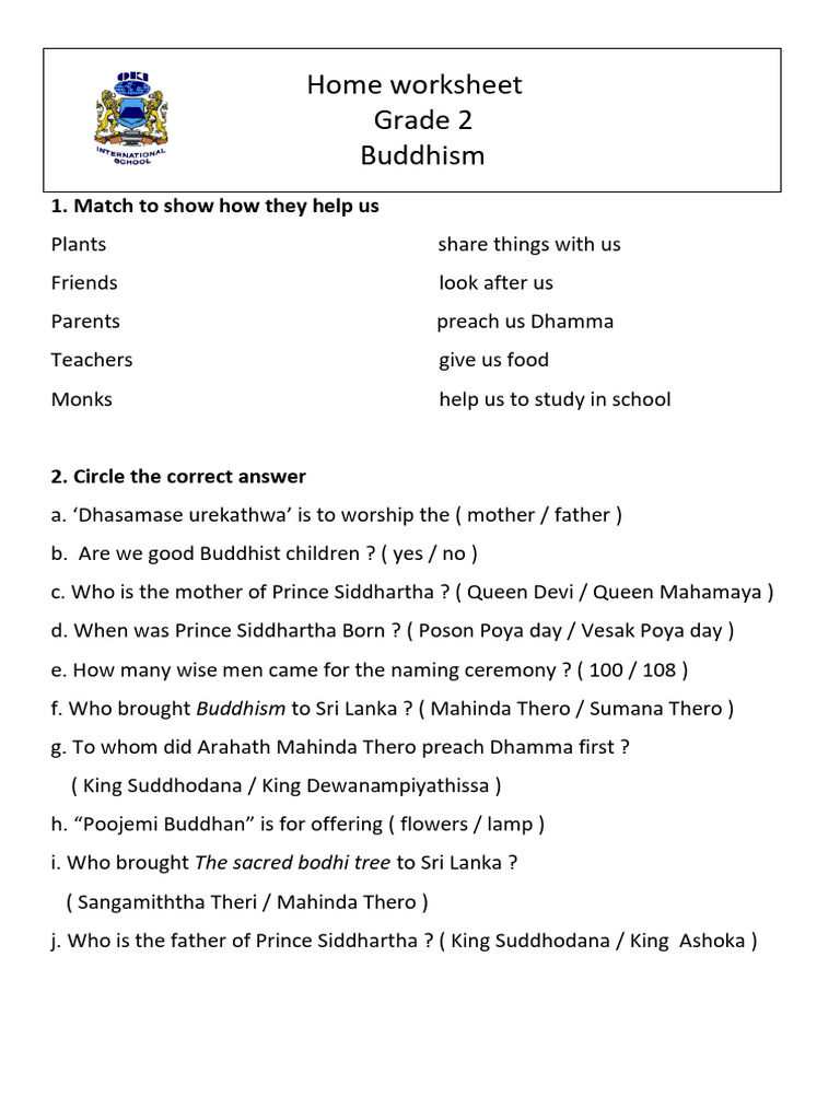 Homework_1586706859-Gr 2 Buddhism Worksheet | PDF