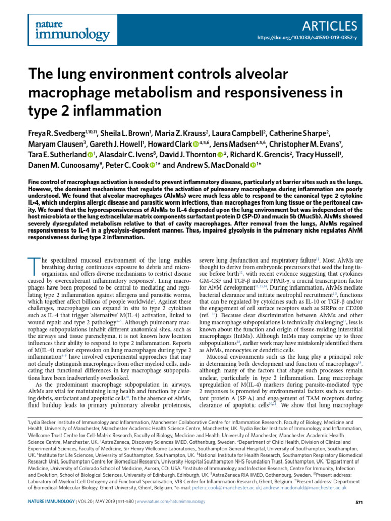 The Lung Environment Controls Alveolar Macrophage Metabolism and ...