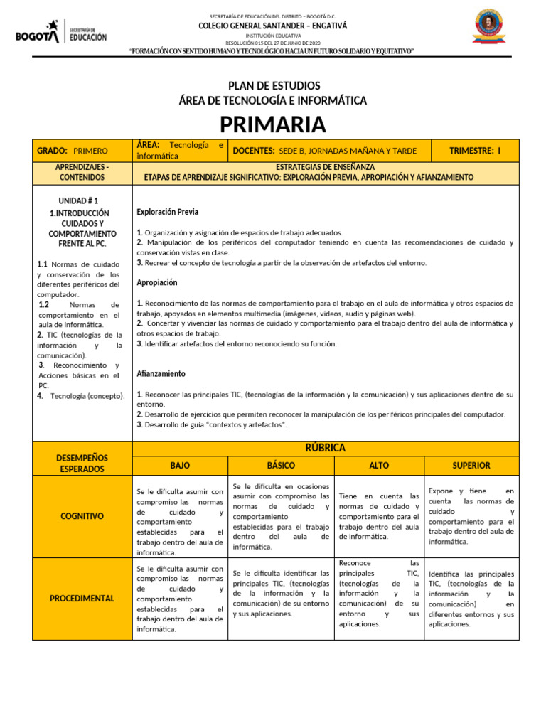 Definitivo Formato Informatica y Tecnologia Plan de Estudios 2026 | PDF ...