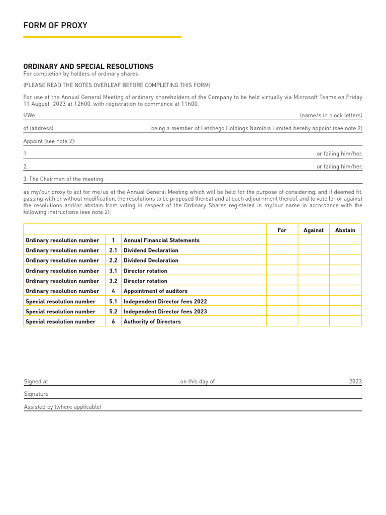 Proxy Form | PDF | Corporations | Business