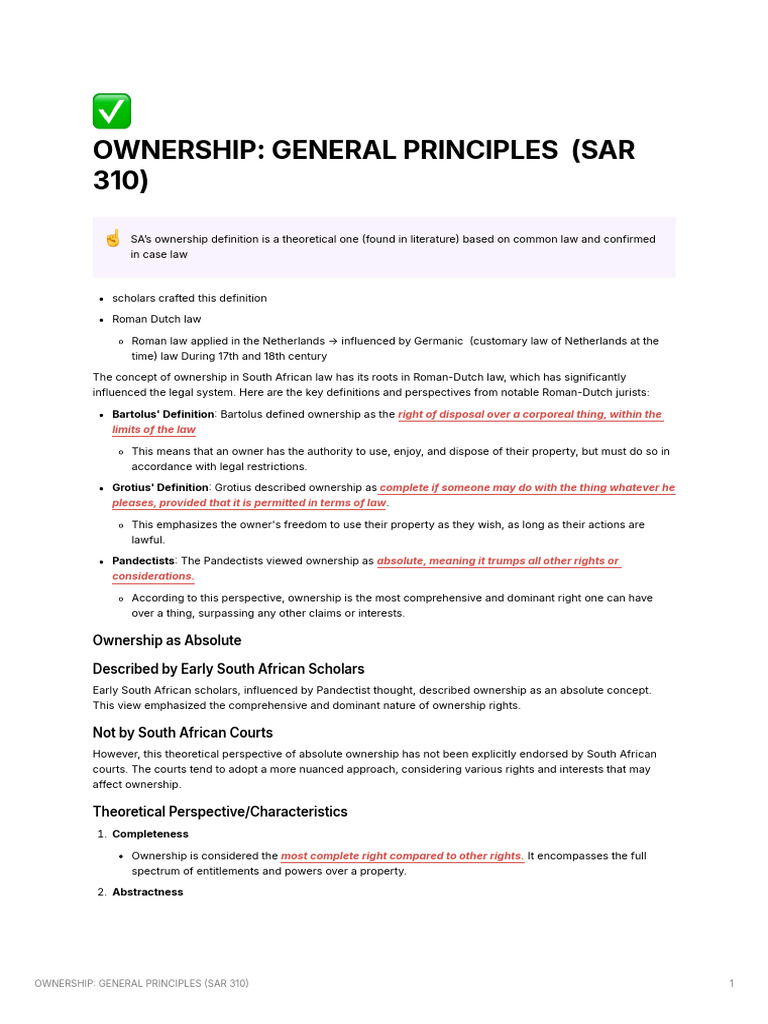 Ownership Notes General Principles (Sar 310) | PDF | Property | Ownership