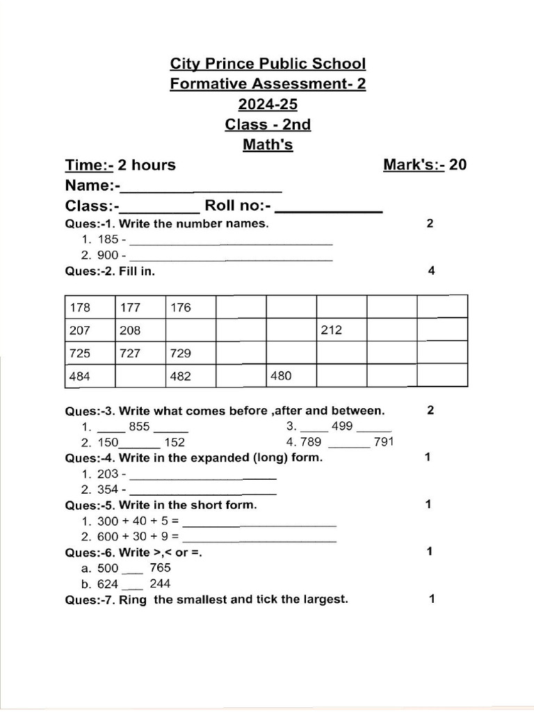 FA-2 Maths of Class 2nd | PDF