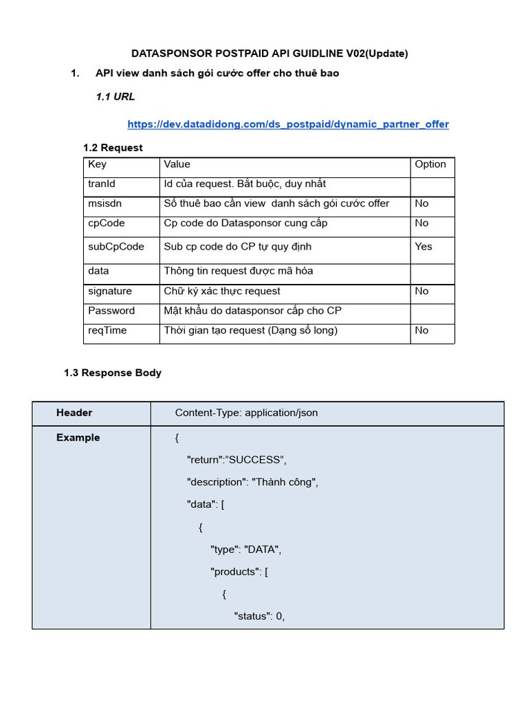 Datasponsor Postpaid API Guidline - v02 | PDF