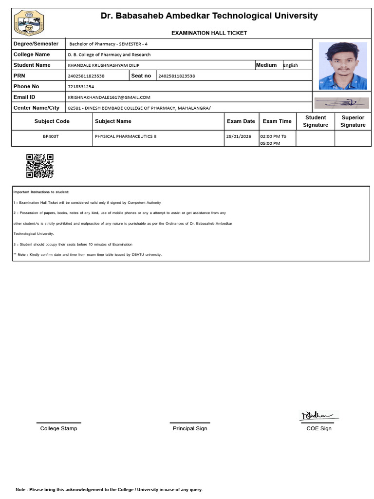 Student HallTicket | PDF