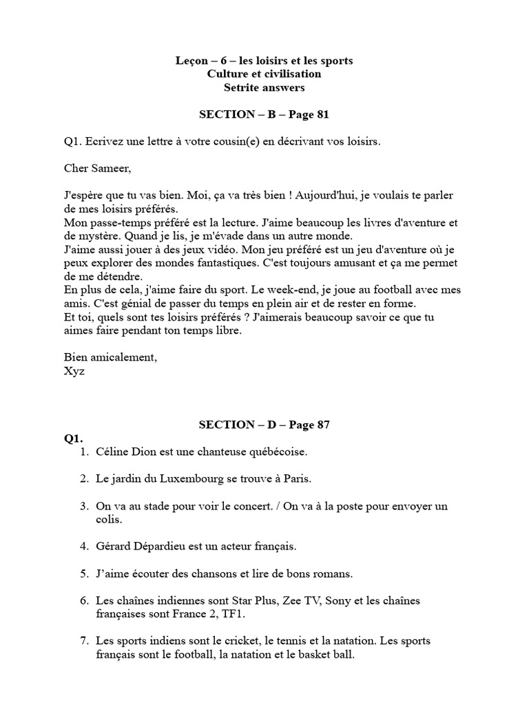 Leçon - 6 - SECTION B & D | PDF