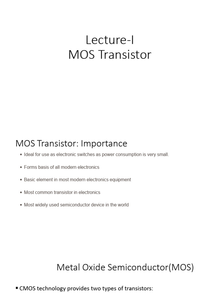 Lecture 1 - MOS Transistor - VLSI Design | PDF | Mosfet | Field Effect ...