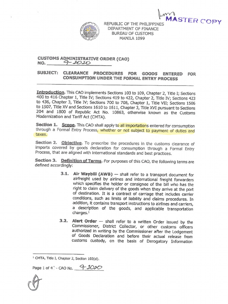 CAO 09 2020 Formal Entry Process | PDF