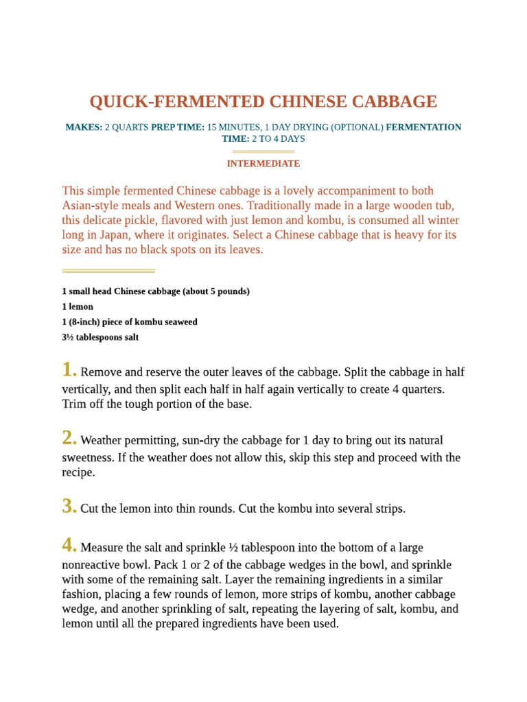 Quick Fermented Cabbage | PDF