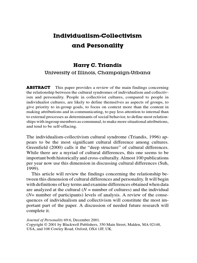 Journal of Personality - 2002 - Triandis - Individualism‐Collectivism ...